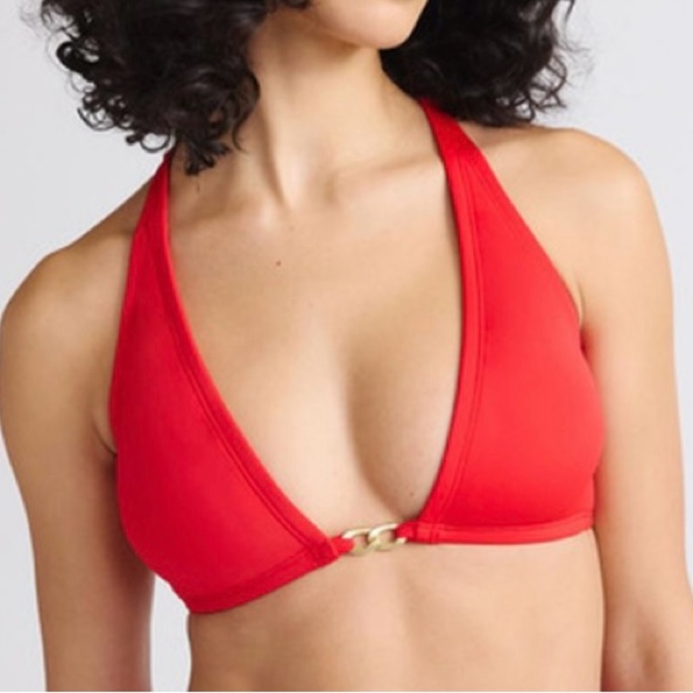 Sofia by Sofia Vergara Women's Chain Link V-Neck Bralette Swim Top Size XL - Red